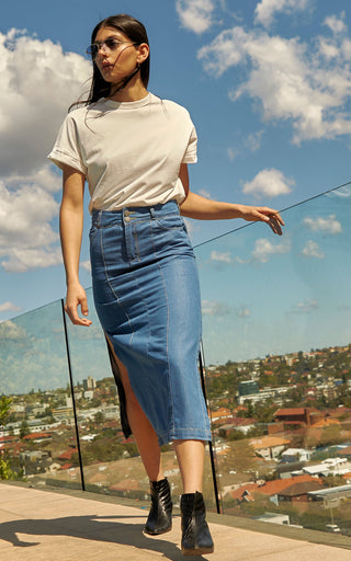 Mona Rodeo Blue Tencel Denim Skirt | DRICOPER DENIM
