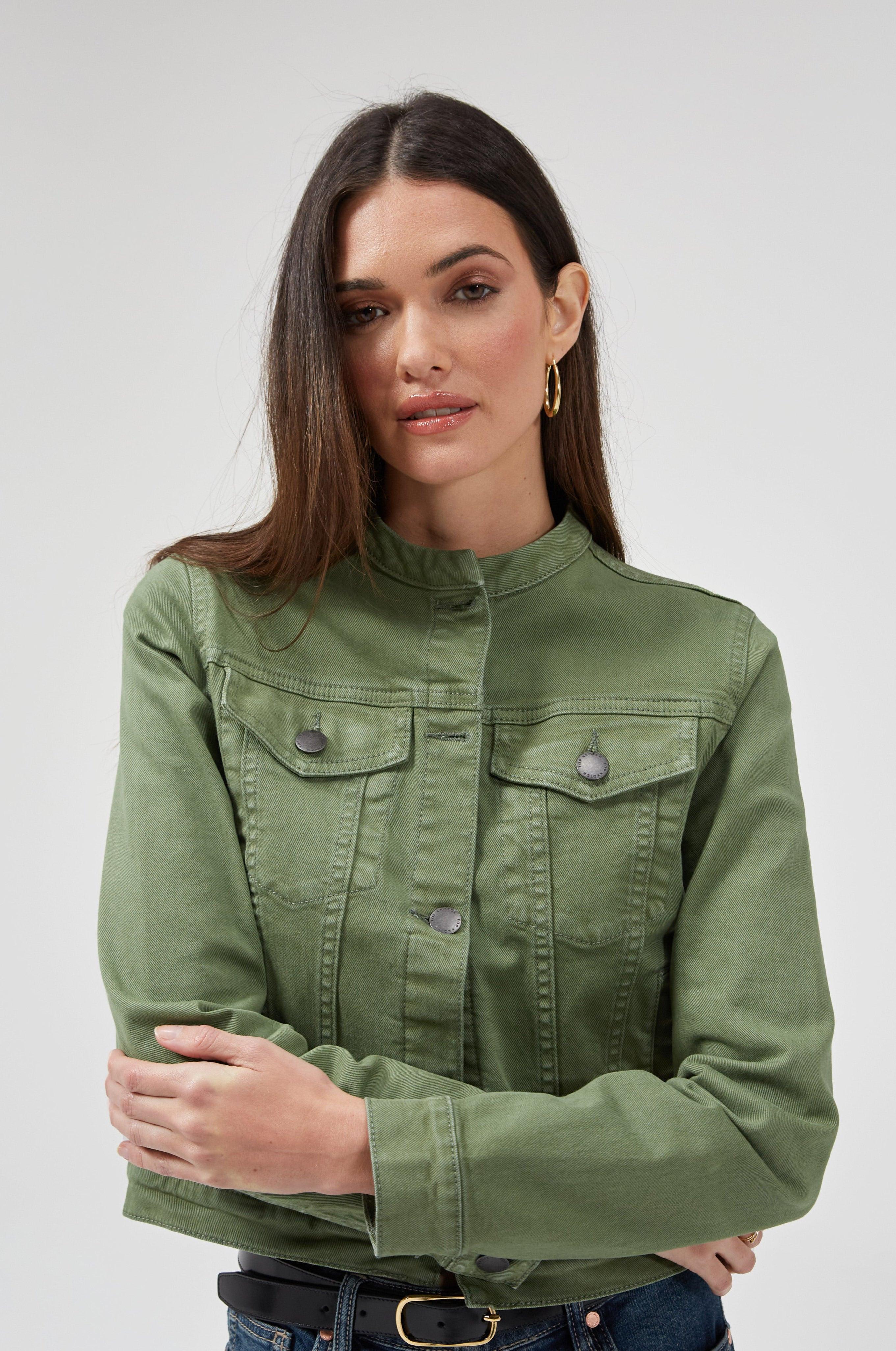Elonnie Women Denim Oil Green Jacket | DRICOPER DENIM