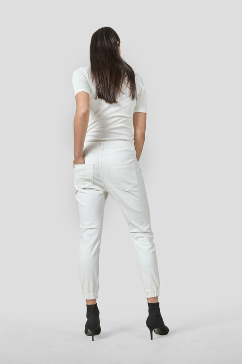 Coated Denim Cuffed White Jeans