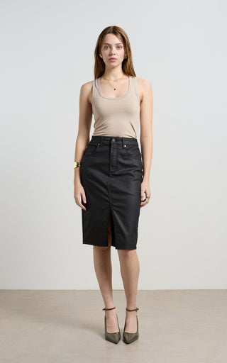 Coated Denim Black High Waisted Revival Skirt