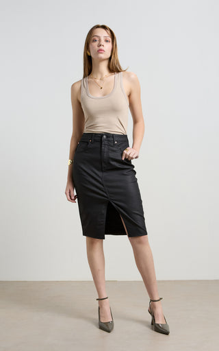 Coated Denim Black High Waisted Revival Skirt
