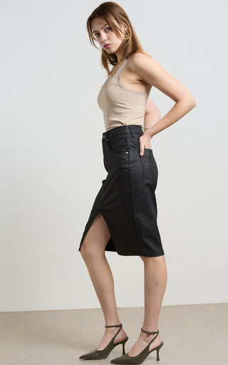 Coated Denim Black High Waisted Revival Skirt