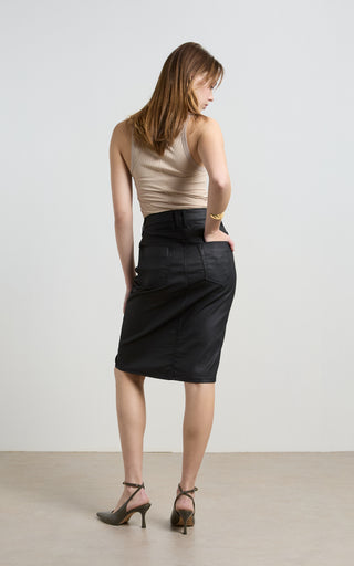 Coated Denim Black High Waisted Revival Skirt