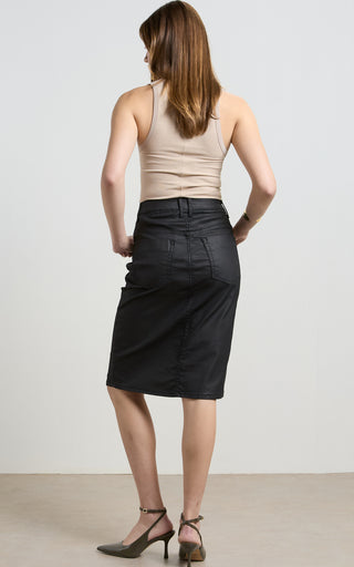 Coated Denim Black High Waisted Revival Skirt