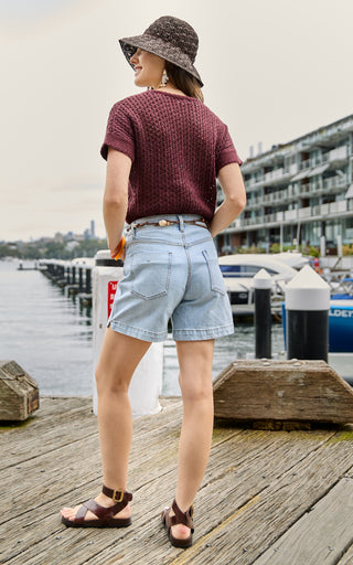 Cora Red Plum Knit Short Sleeve Top
