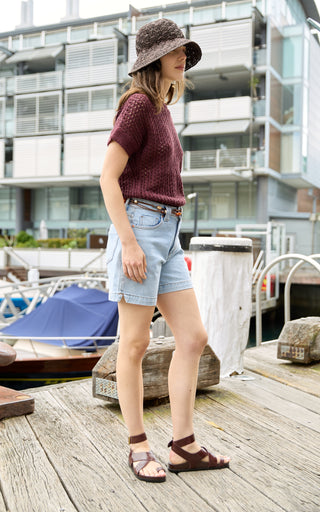 Cora Red Plum Knit Short Sleeve Top