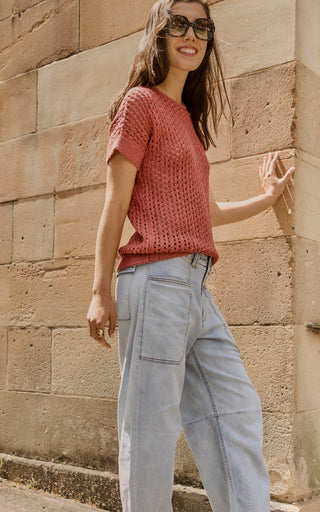 Cora Rust Knit Short Sleeve Top