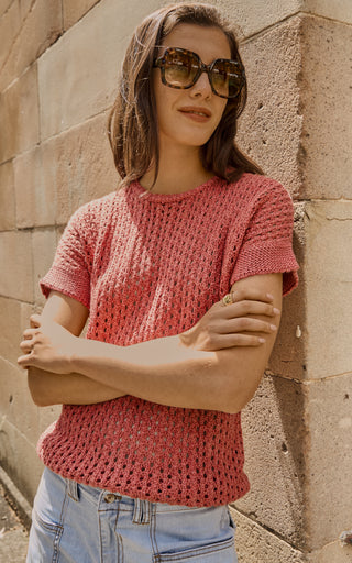 Cora Rust Knit Short Sleeve Top