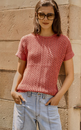 Cora Rust Knit Short Sleeve Top