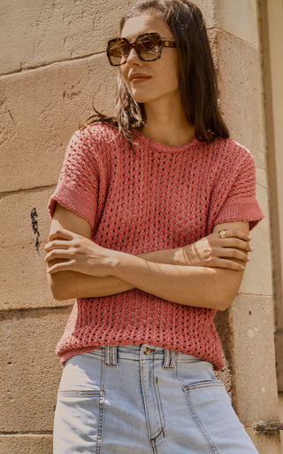 Cora Rust Knit Short Sleeve Top