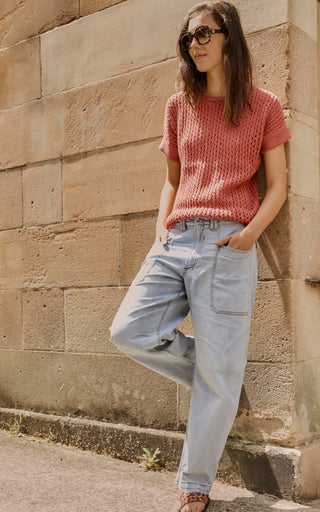 Cora Rust Knit Short Sleeve Top