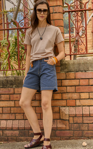 Zola Indigo Stripe Long Denim Shorts