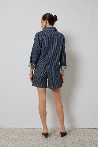 Zola Indigo Stripe Long Denim Shorts