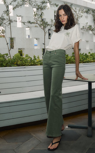 Marfa Oil Green Straight Leg Trousers | DRICOPER DENIM