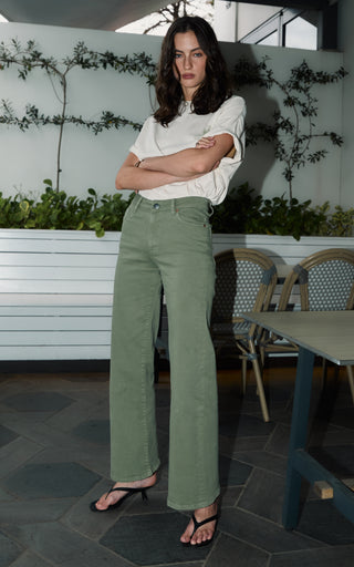 Marfa Oil Green Straight Leg Trousers | DRICOPER DENIM