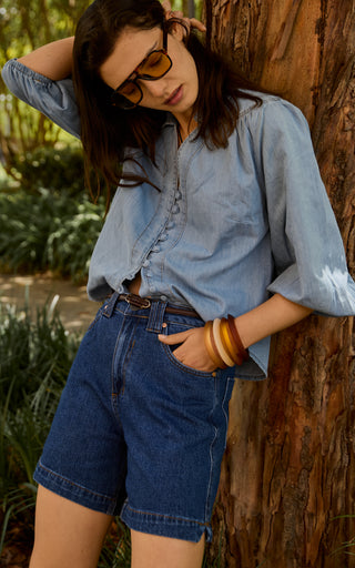 Zola Rinse Wash Long Denim Shorts