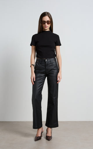 Misika Coated Black Flare Trousers