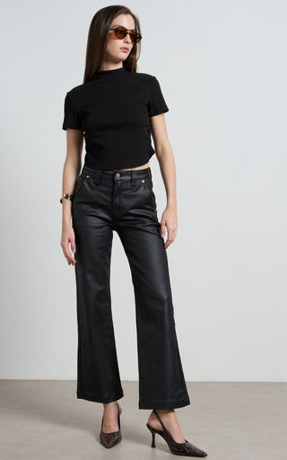 Misika Coated Black Flare Trousers
