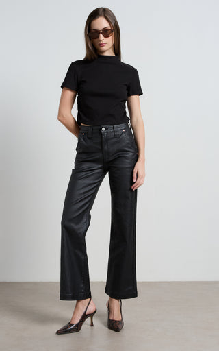 Misika Coated Black Flare Trousers