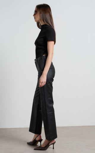 Misika Coated Black Flare Trousers
