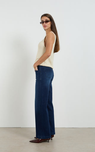 Sherry Indigo Long Wide Straight Leg Jeans