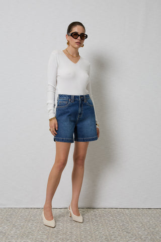 Zola Rinse Wash Long Denim Shorts