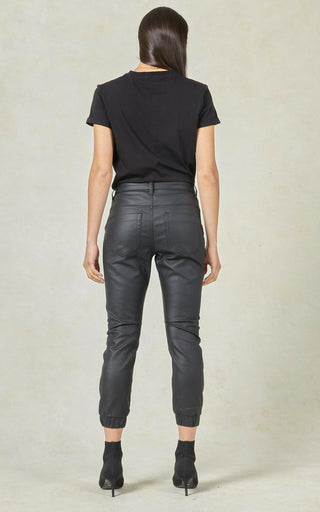 Coated Denim Black Cuffed Jeans | DRICOPER DENIM