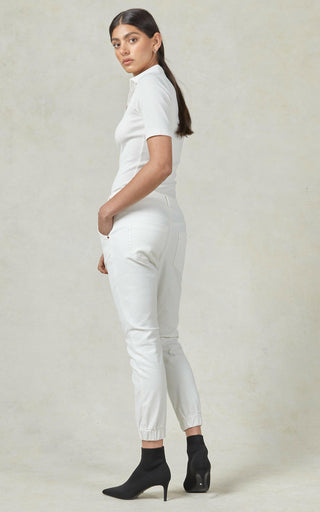 Coated Denim Cuffed White Jeans | DRICOPER DENIM