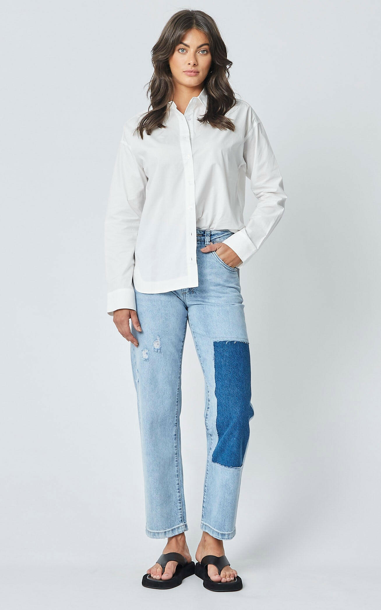 Evie Patchwork Wide Leg Jeans | DRICOPER DENIM